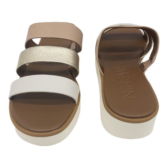 Nine West Brown Metallic Gold White Zoili Leather Platform Mule Sandals 8.5 - Picture 6 of 10